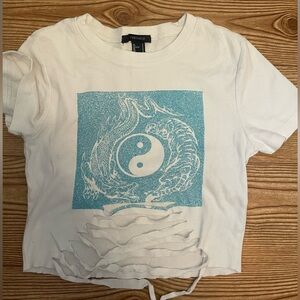 Forever 21 Cropped White Tee Ying Yang